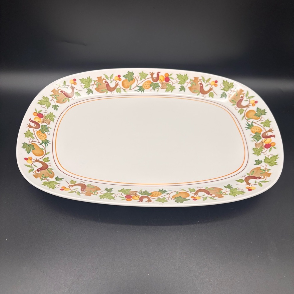Noritake Homecoming Platter Medium Serving Bird Pineapple Fruit 13 1/2"x9‎ 1/2"
